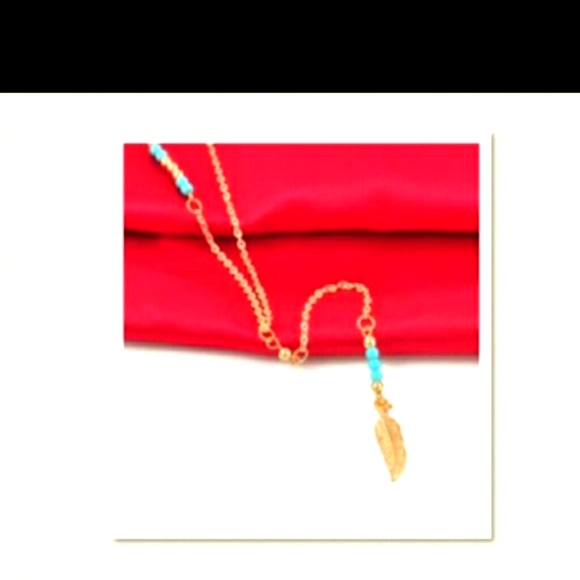 Gold Tassel  Feather Necklace with Accent Beads - Picture 2 of 4